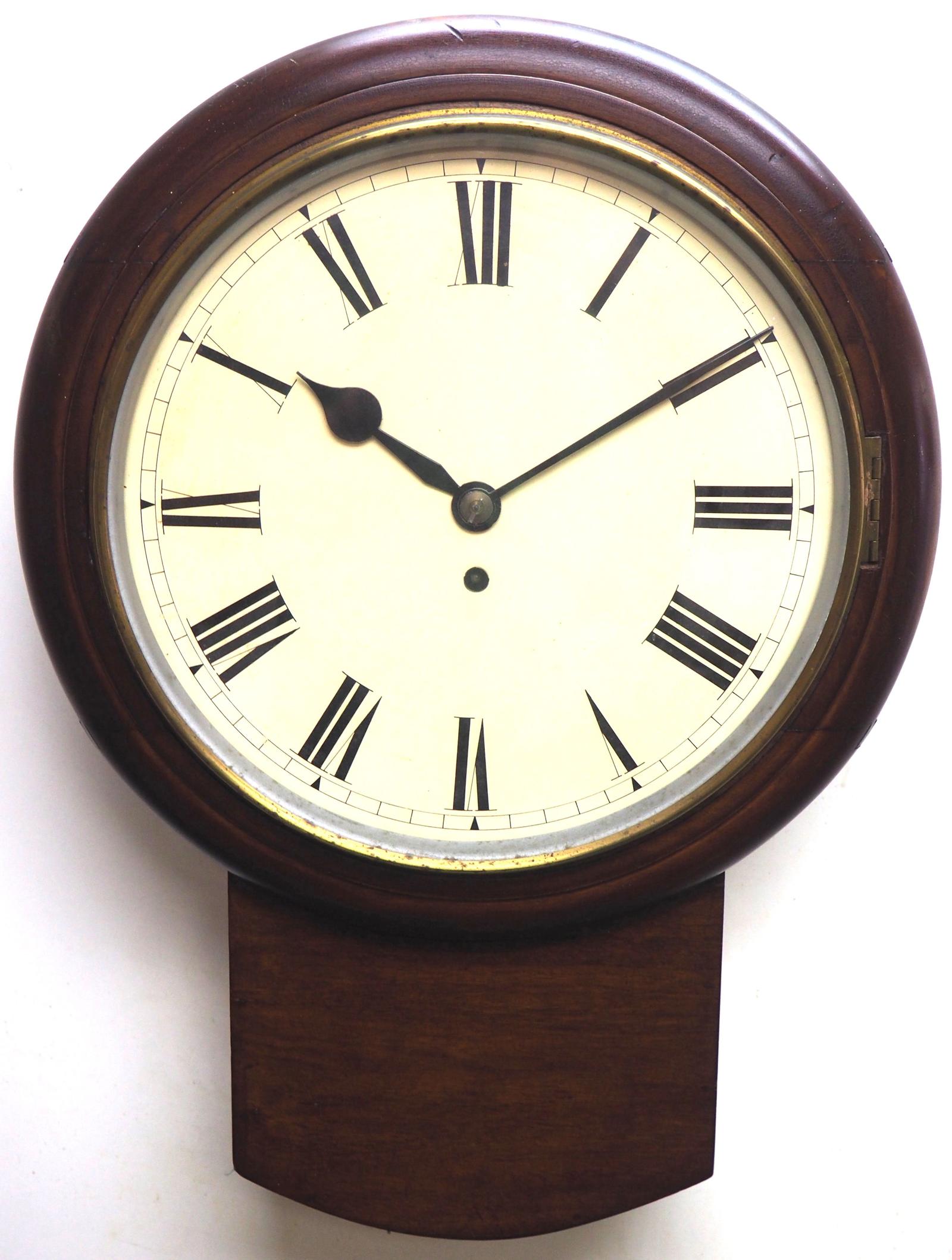 Rare English Drop Dial Mahogany Station Public School Wall Clock (1 of 10)