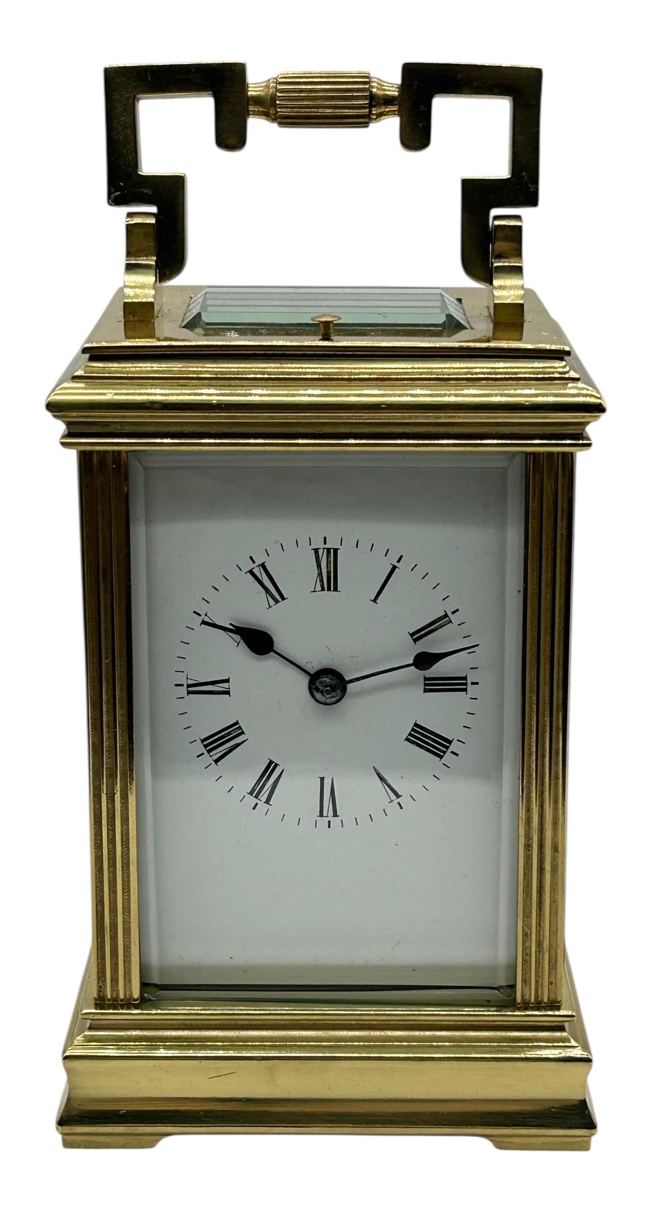Interesting Mantel Clock Geometric Design with Enamel Dial - French 8-day Gong Striking Carriage Clock with Repeat Feature. (1 of 7) Interesting Mantel Clock Geometric Design with Enamel Dial - French 8-day Gong Striking Carriage Clock with Repeat Feature. (1 of 7)