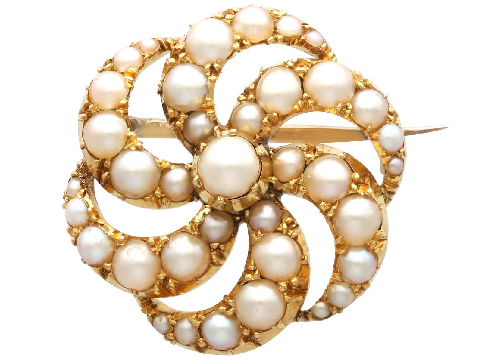 Antique Pearl & 18ct Yellow Gold Brooch c.1890 (1 of 9)