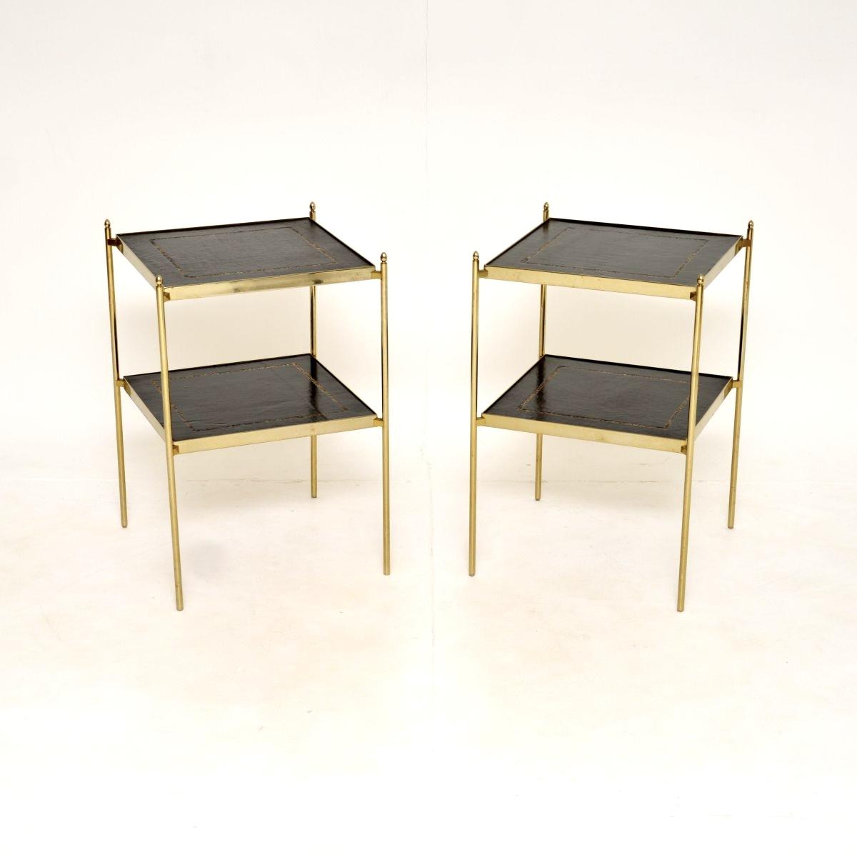 Pair of Vintage Brass & Leather Side Tables (1 of 9)