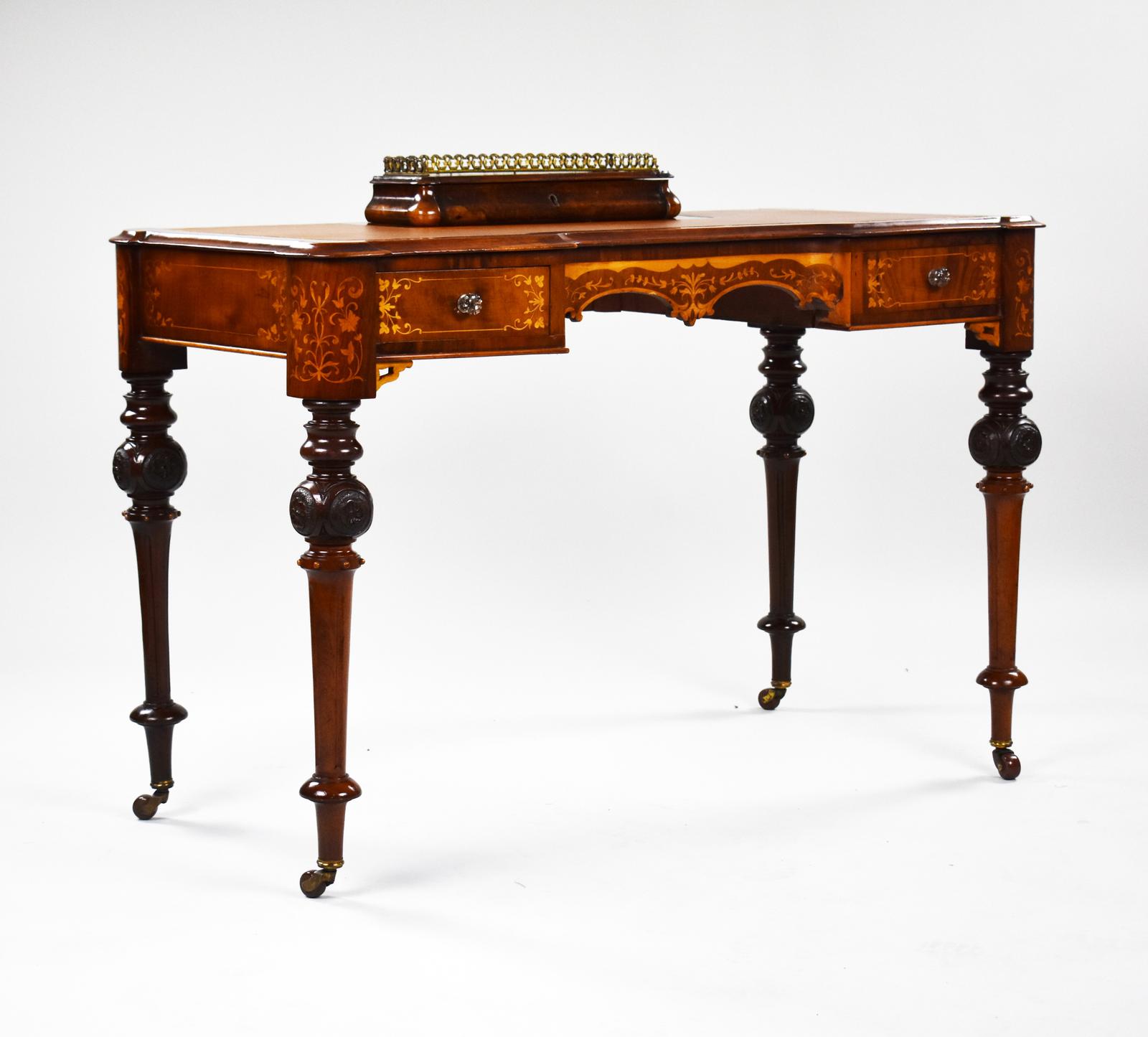 Victorian Burr Walnut Marquetry Inlaid Writing Table (1 of 16) Victorian Burr Walnut Marquetry Inlaid Writing Table (1 of 16)