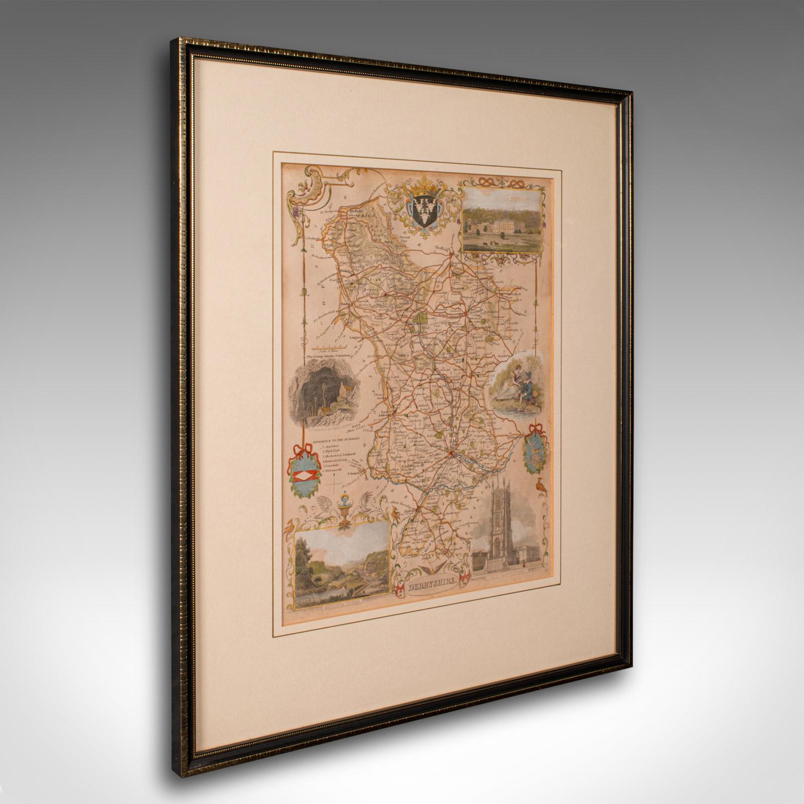 Antique Lithography Map, Derbyshire, English, Framed Cartography, Victorian (1 of 12)
