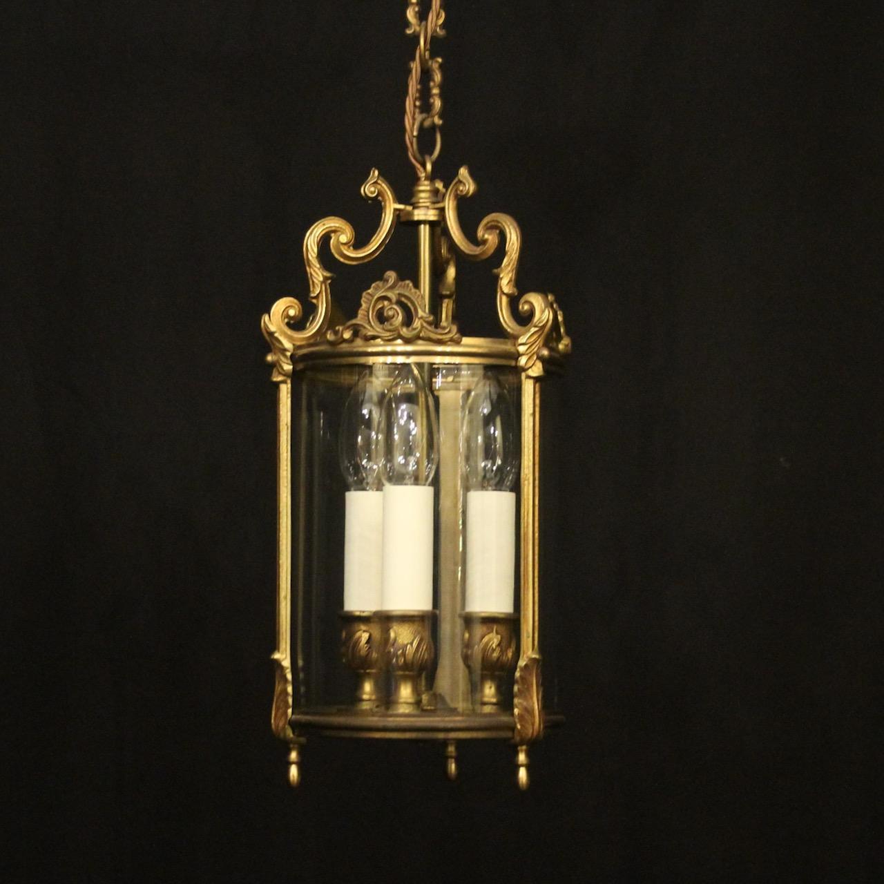 French Gilded Bronze Triple Light Hall Lantern (1 of 10)