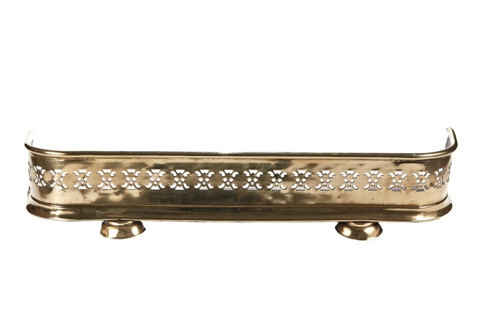 Victorian Pierced Brass Fireplace Fender c.1870 (1 of 7)