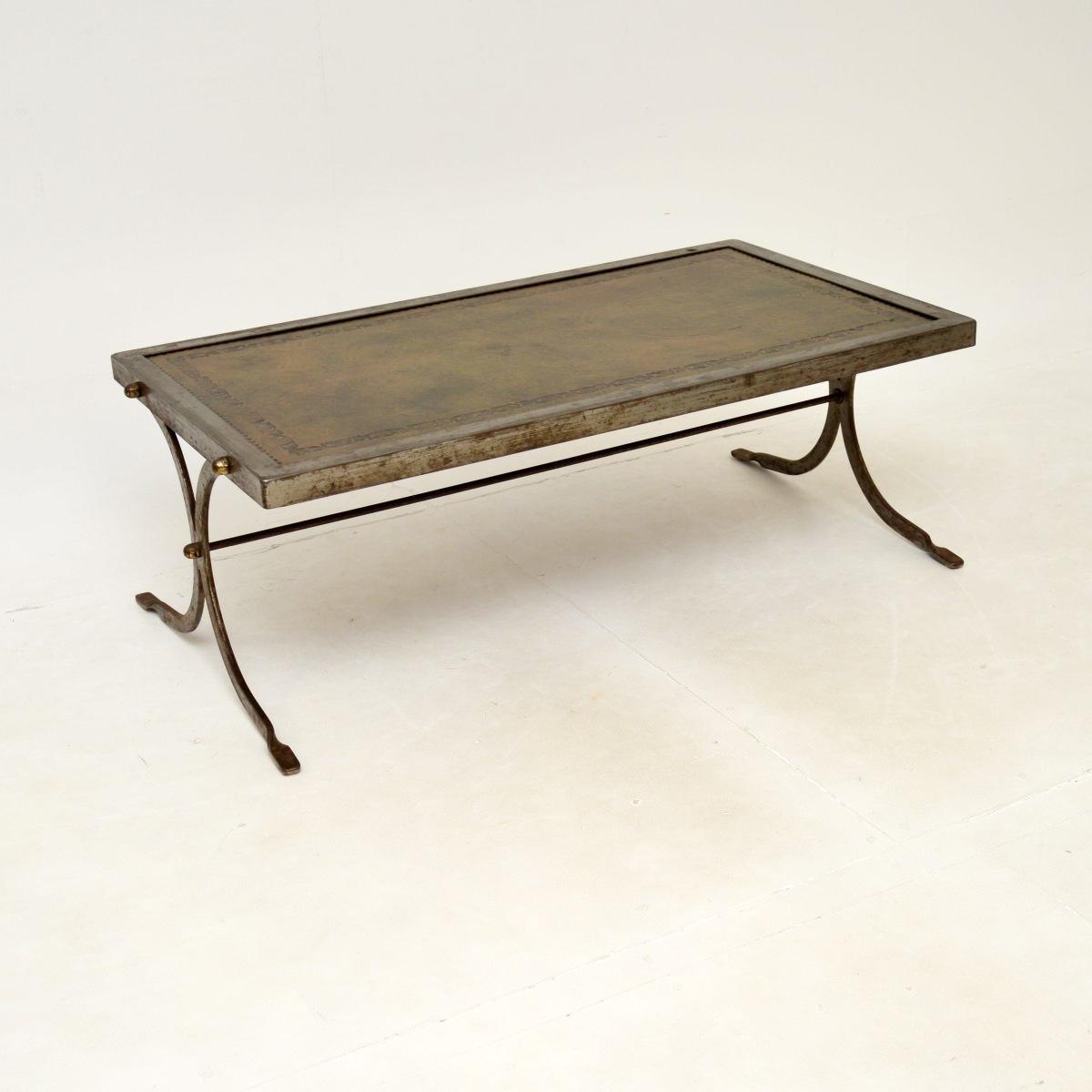 Vintage French Steel & Leather Coffee Table (1 of 9)