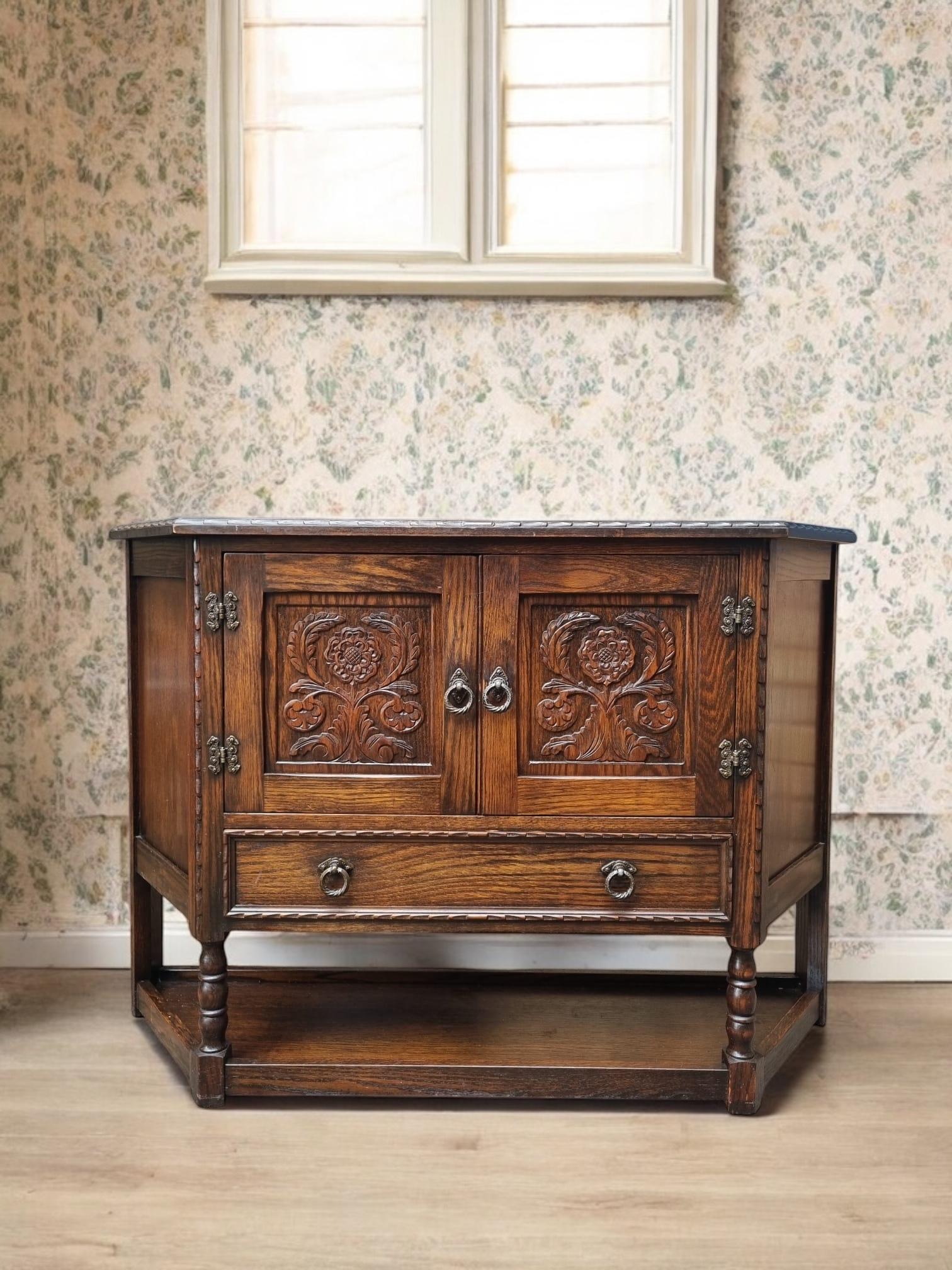 Vintage Jaycee Furniture / Rose Panel Cupboard / Oak Canted Cabinet / Made in England 1970s (1 of 10)