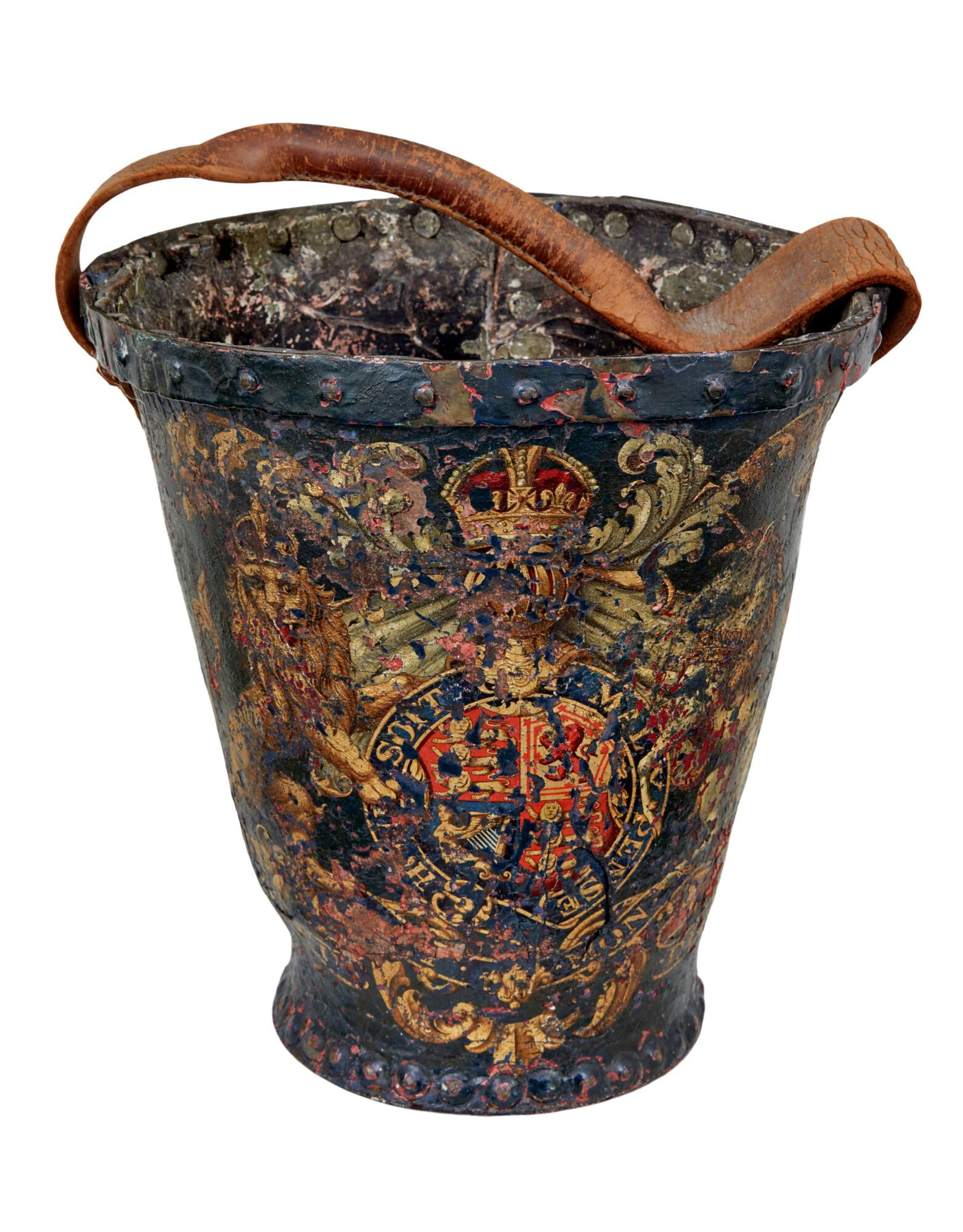 Late 18th Century George Iii Leather Hand Painted Fire Bucket (1 of 7) Late 18th Century George Iii Leather Hand Painted Fire Bucket (1 of 7)