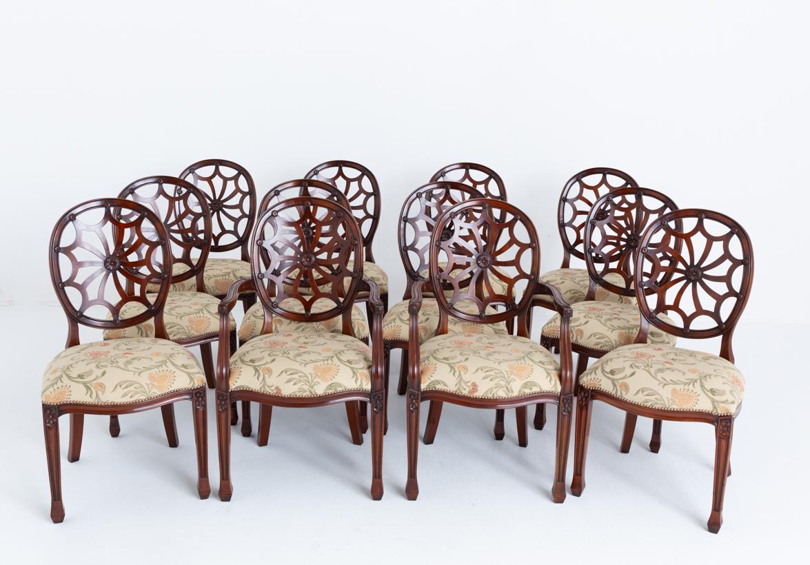 Fabulous Set of 12 Mahogany Spider Web Back Dining Chairs (1 of 16) Fabulous Set of 12 Mahogany Spider Web Back Dining Chairs (1 of 16)