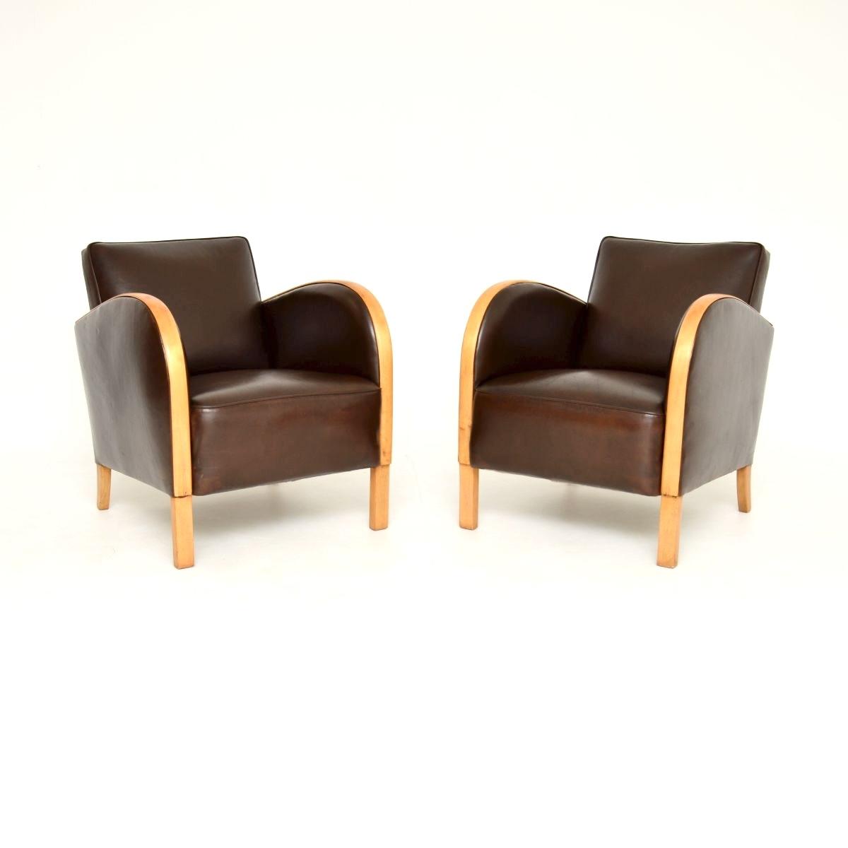 Pair of Art Deco Armchairs in Satin Birch & Leather (1 of 10) Pair of Art Deco Armchairs in Satin Birch & Leather (1 of 10)