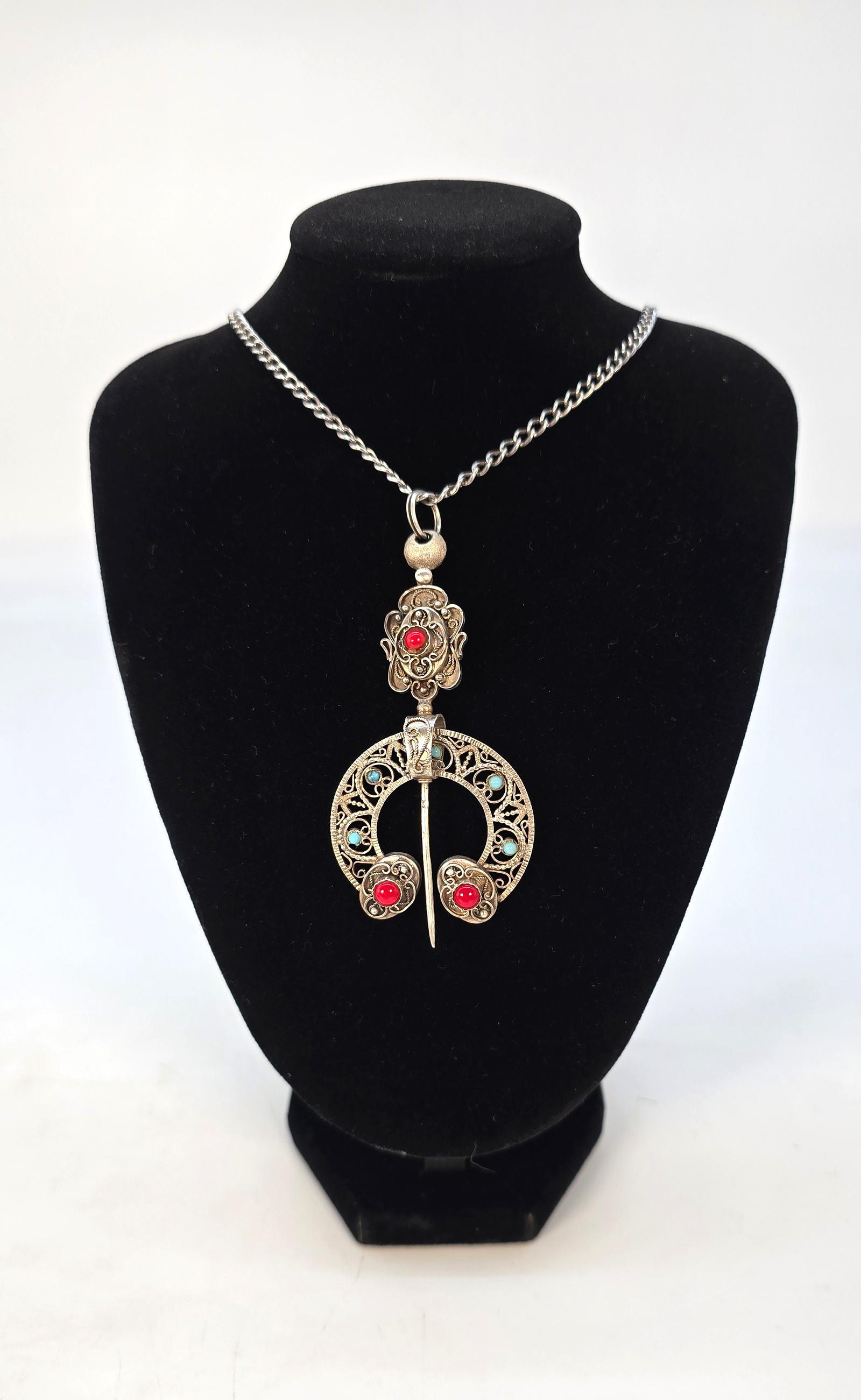 French Silver Ottoman Style Pendant and Chain (1 of 16)