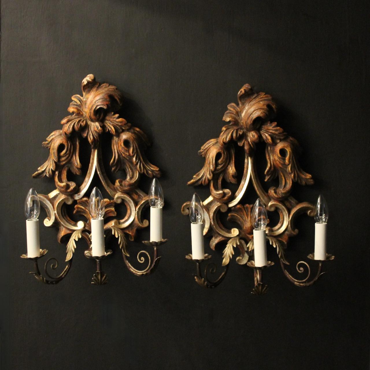 Florentine Pair Giltwood Antique Wall Lights (1 of 10) Florentine Pair Giltwood Antique Wall Lights (1 of 10)