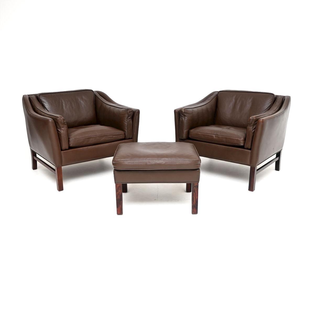 Pair of Danish Vintage Leather Armchairs with Stool by Georg Thams for Grant Mobelfabrik (1 of 10) Pair of Danish Vintage Leather Armchairs with Stool by Georg Thams for Grant Mobelfabrik (1 of 10)