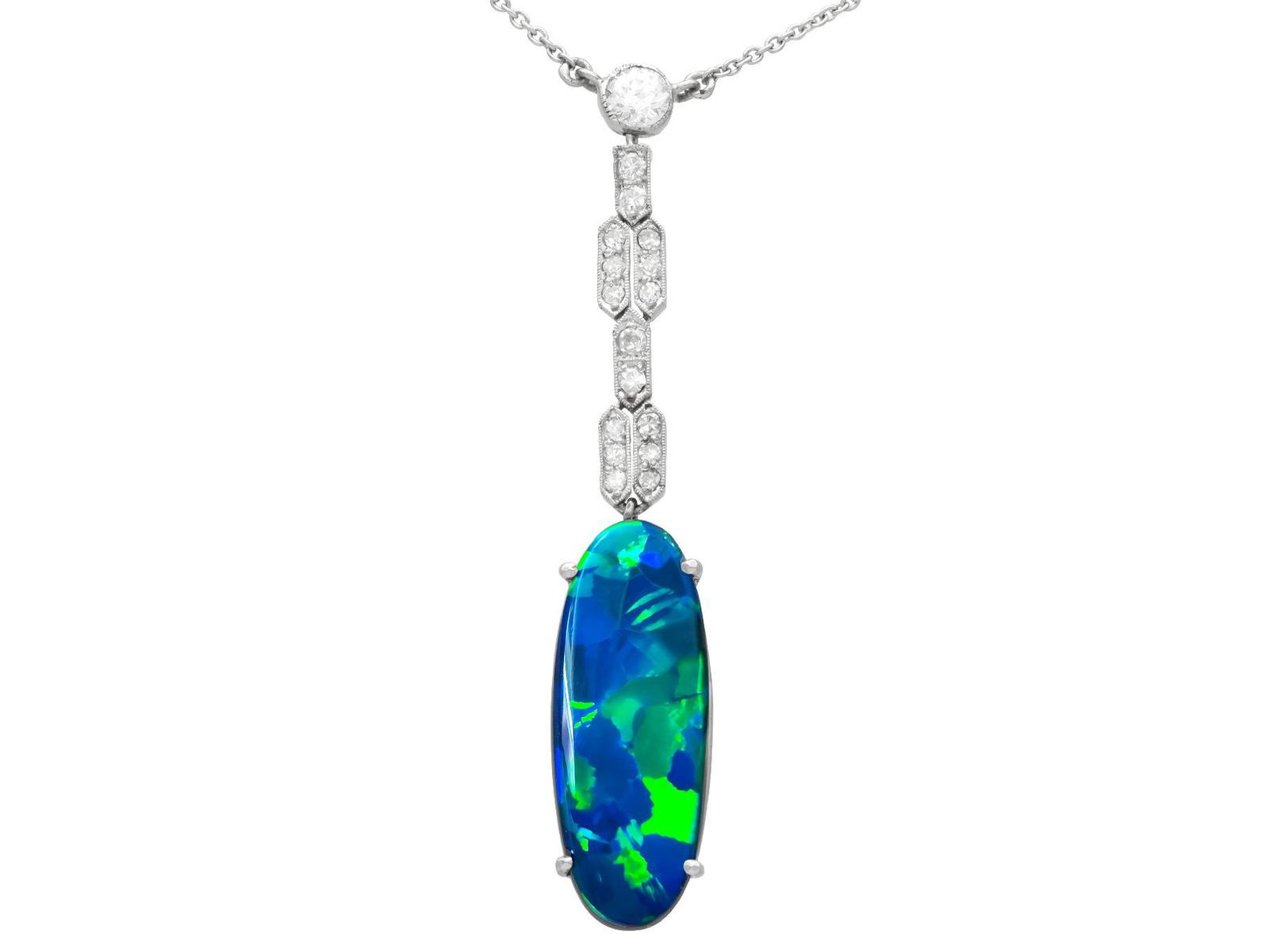 3.93ct Black Opal & 0.48ct Diamond Platinum Pendant c.1930 (1 of 9) 3.93ct Black Opal & 0.48ct Diamond Platinum Pendant c.1930 (1 of 9)