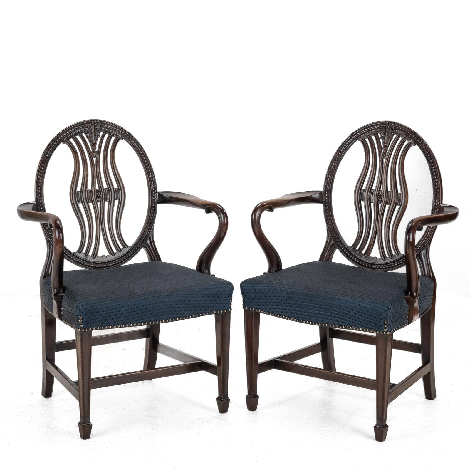 Pair of Mahogany Hepplewhite Armchairs, Circa 1870, 19th Century with Horsehair Upholstery (Georgian, George III Style, Elbow Chairs, Carvers) (1 of 21)