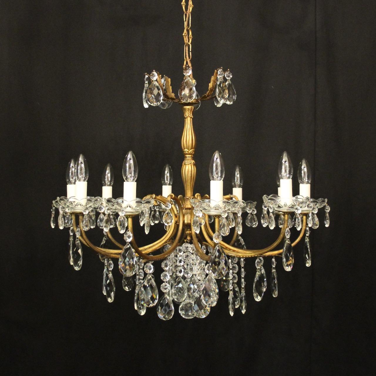 French 10 Light Gilded Brass Antique Chandelier (1 of 10)