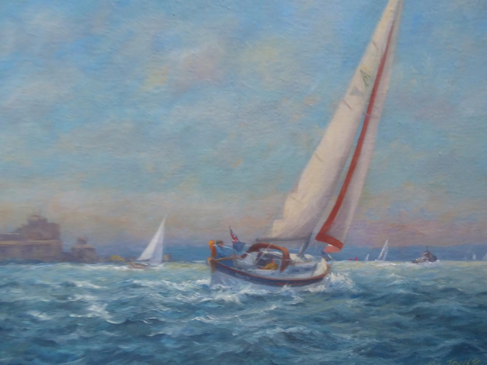 Oil on Canvas Maud Entering the Medway Listed Artist Vic Trevett (1 of 17)