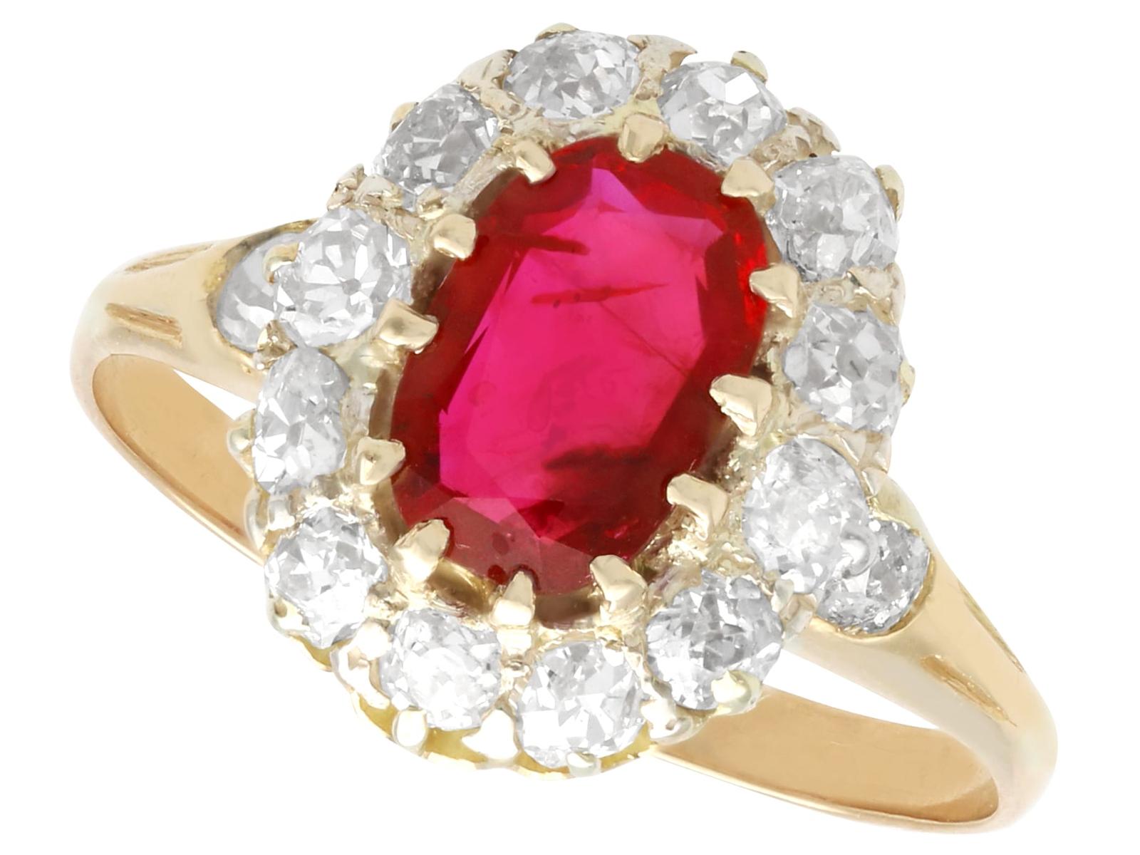1.34ct Ruby & 1.12ct Diamond, 18k Yellow Gold Cluster Ring c.1935 (1 of 12)