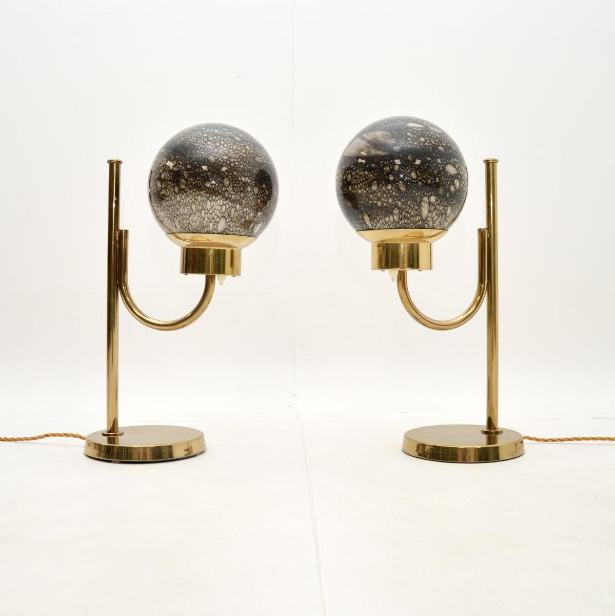 Pair of Vintage Swedish Brass & Glass Table Lamps by Bergboms (1 of 6)