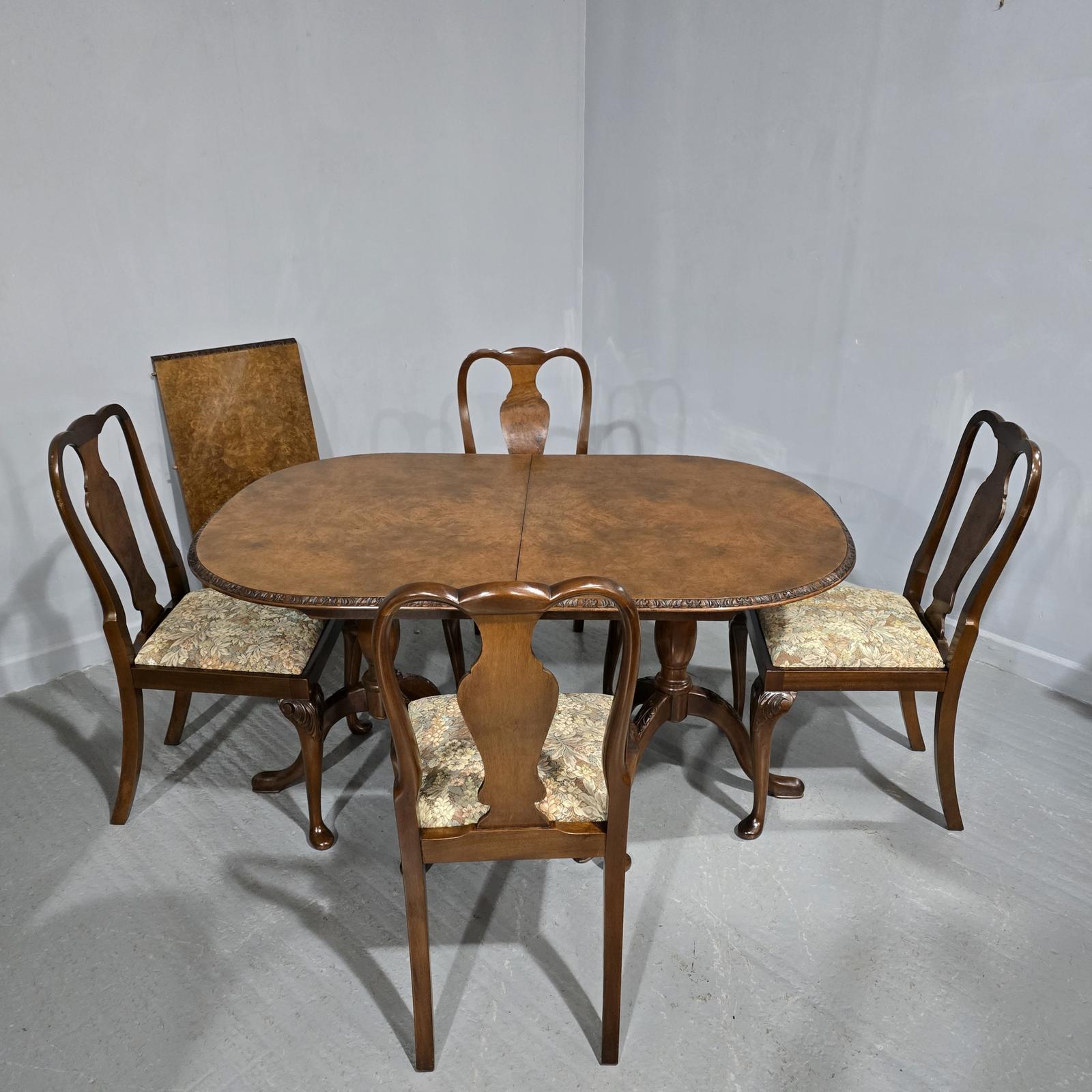 Burr Walnut Table & Four Chairs Dining Suite (1 of 7)