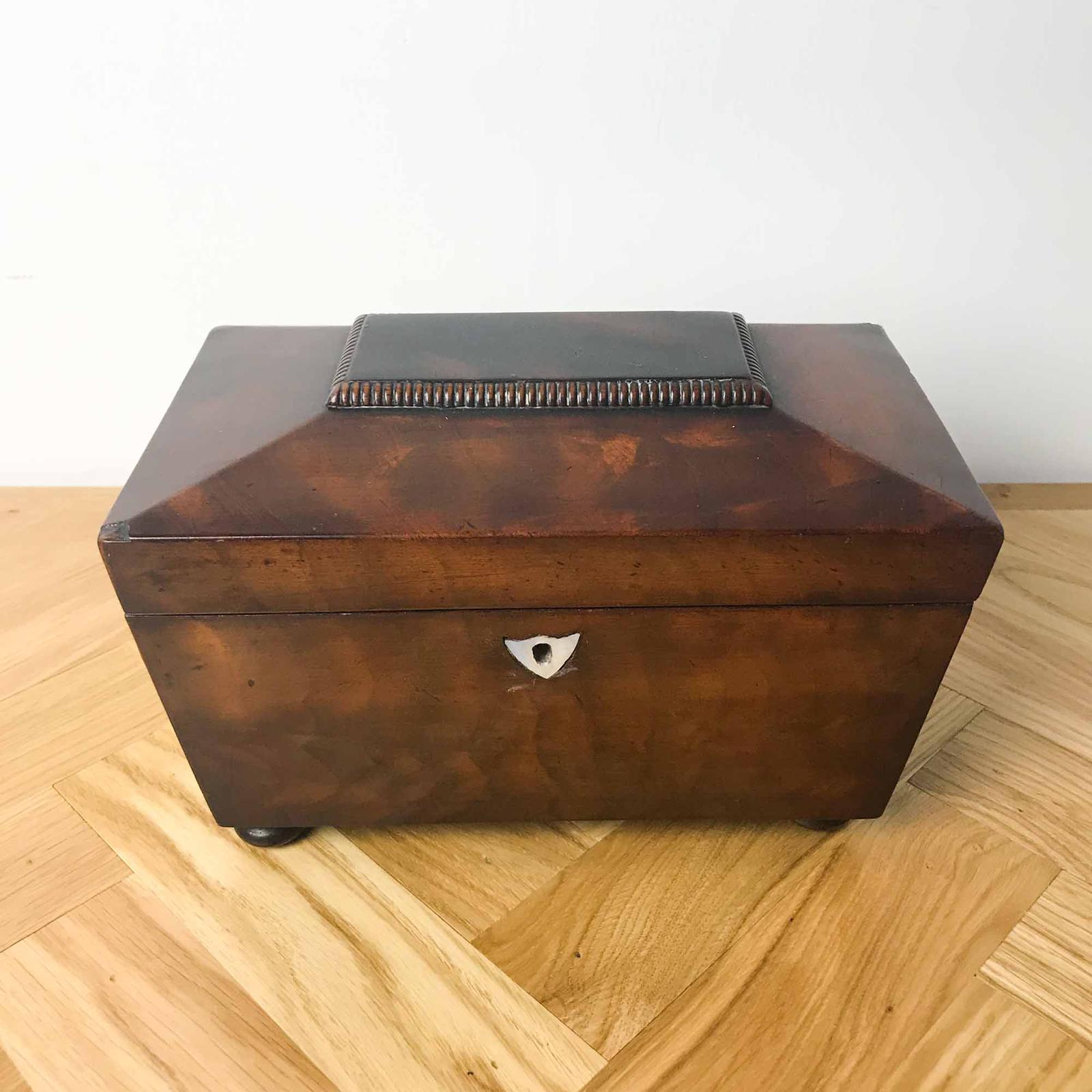 Mahogany Sarcophagus Shape Tea Caddy, Two Lidded Compartments (1 of 9)