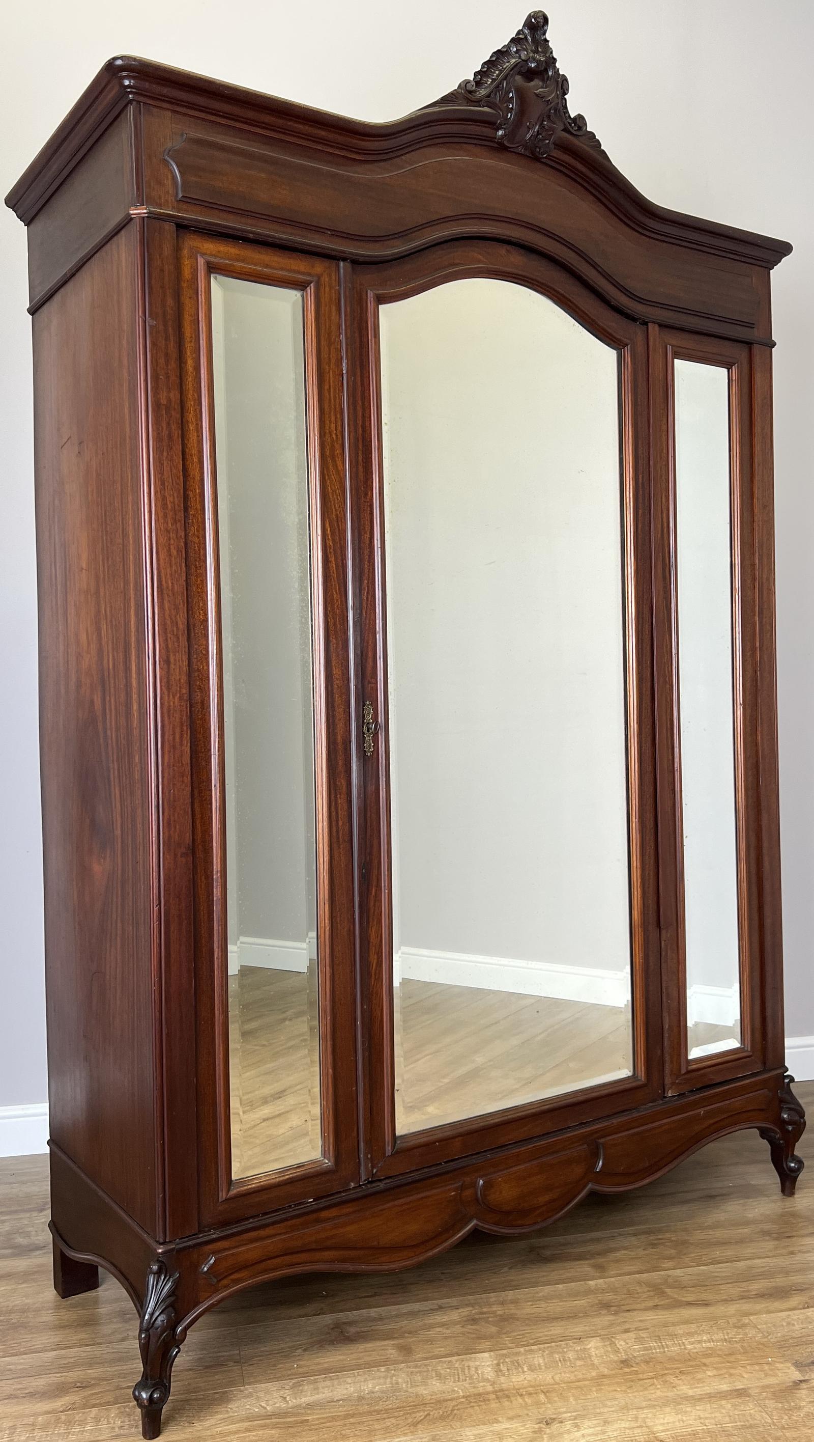 Wardrobe Antique French Style Walnut Two Door Mirrored Carved Armoire (1 of 23) Wardrobe Antique French Style Walnut Two Door Mirrored Carved Armoire (1 of 23)