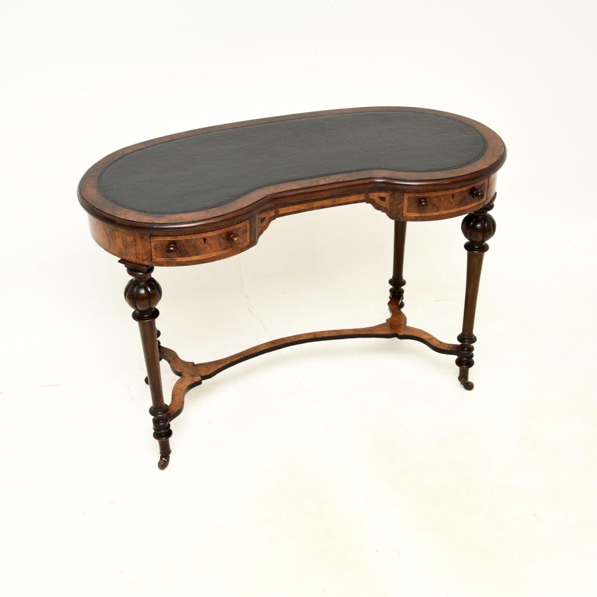 Antique Victorian Burr Walnut Leather Top Kidney Shaped Desk (1 of 10)