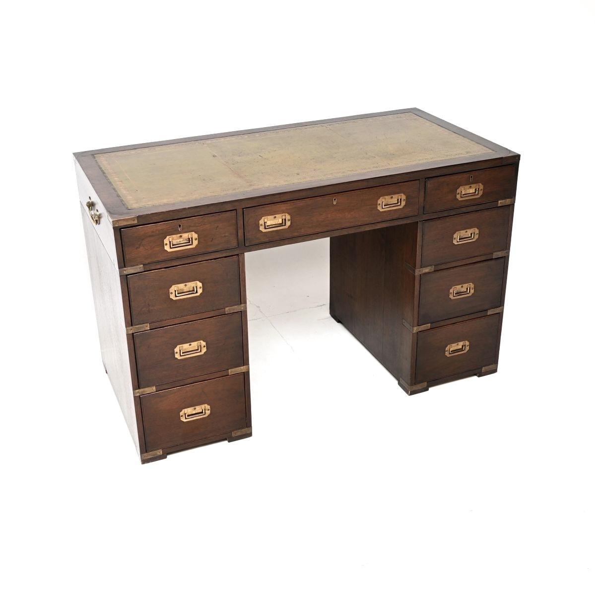 Antique Mahogany Leather Top Military Campaign Pedestal Desk (1 of 9) Antique Mahogany Leather Top Military Campaign Pedestal Desk (1 of 9)