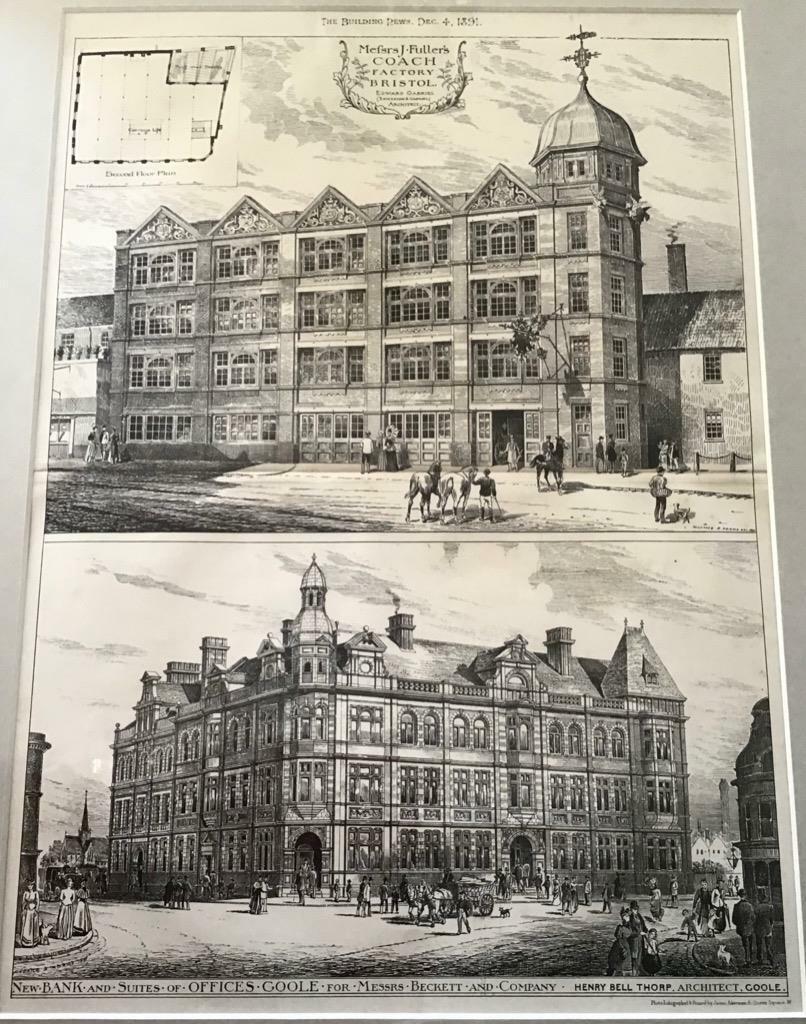 1891 Lithograph of Fullers Coach Factory Bristol + New Banks & Suites (1 of 1)