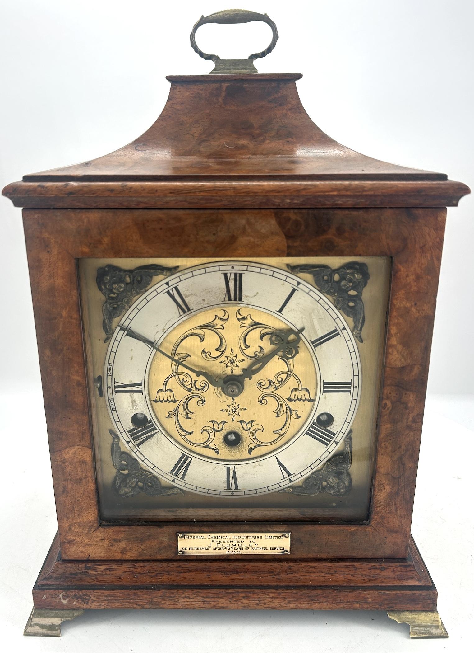 Stunning Burr Walnut Case Westminster Chime Bracket Clock – Ca1920 (1 of 11)