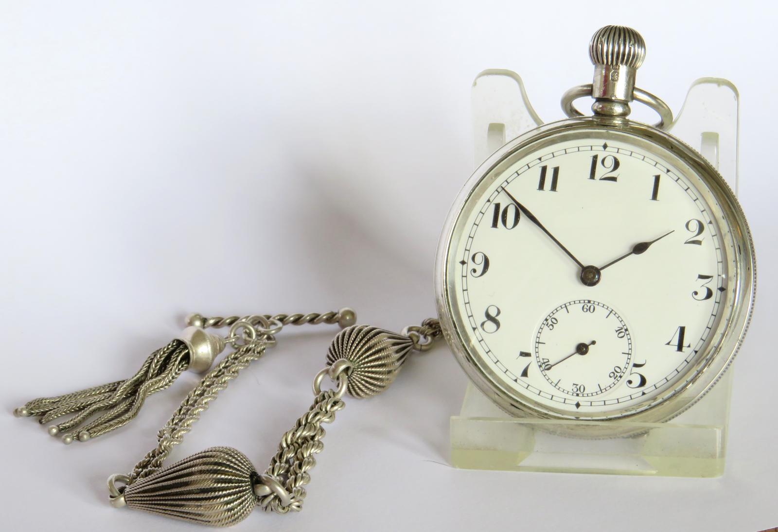 Pocket Watch : 1920s Silver Satisfaction Pocket Watch and Chain (1 of 4)