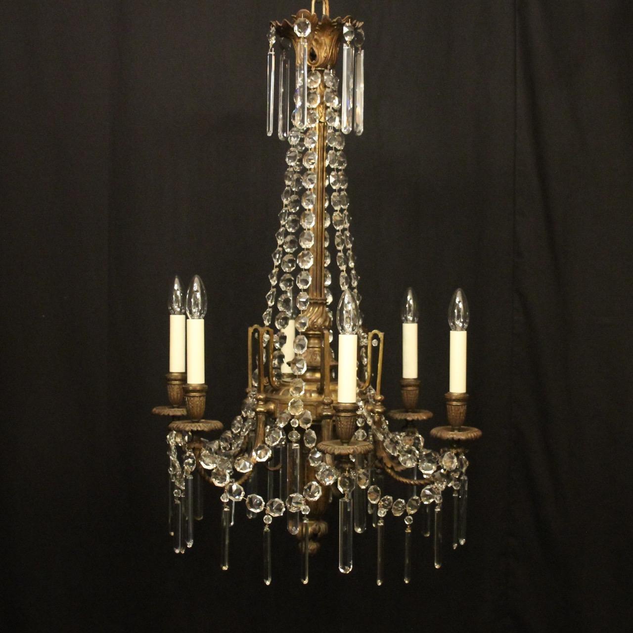 French Gilded Bronze 6 Light Antique Chandelier (1 of 9)