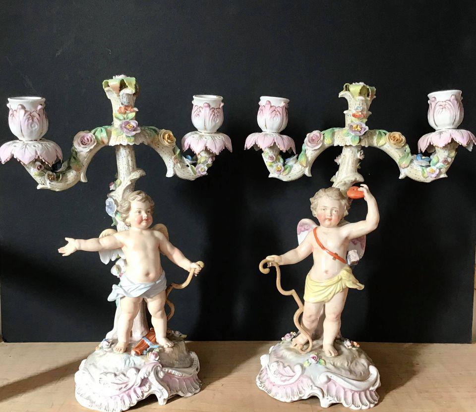 Fine Pair of Winged Cherub Porcelain Candlesticks c.1880 (1 of 11) Fine Pair of Winged Cherub Porcelain Candlesticks c.1880 (1 of 11)