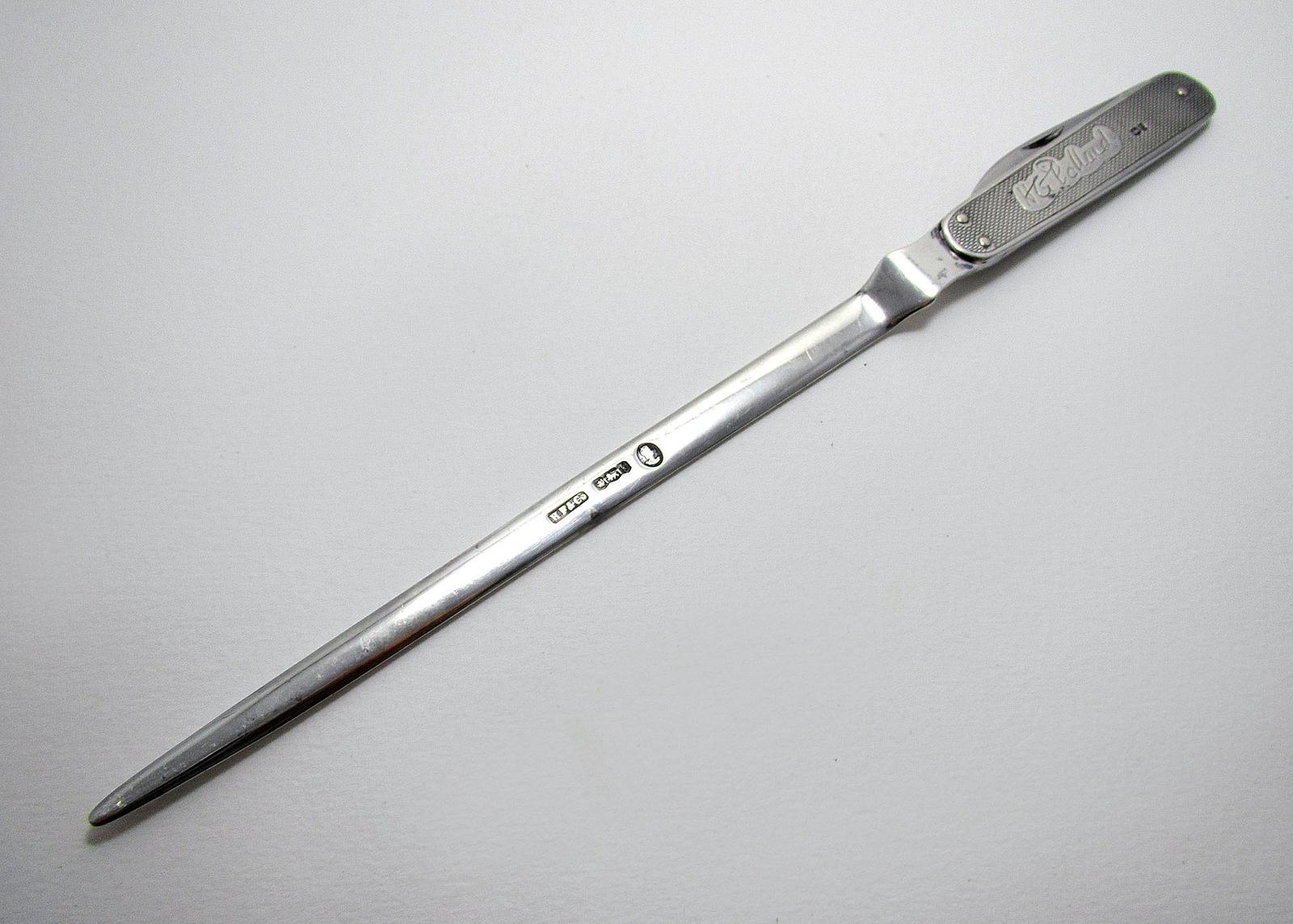 Sheffield Mid Century Vintage Solid Sterling Silver Combination Letter Opener & Pen / Fruit Knife, Harrison Fisher (1 of 10)