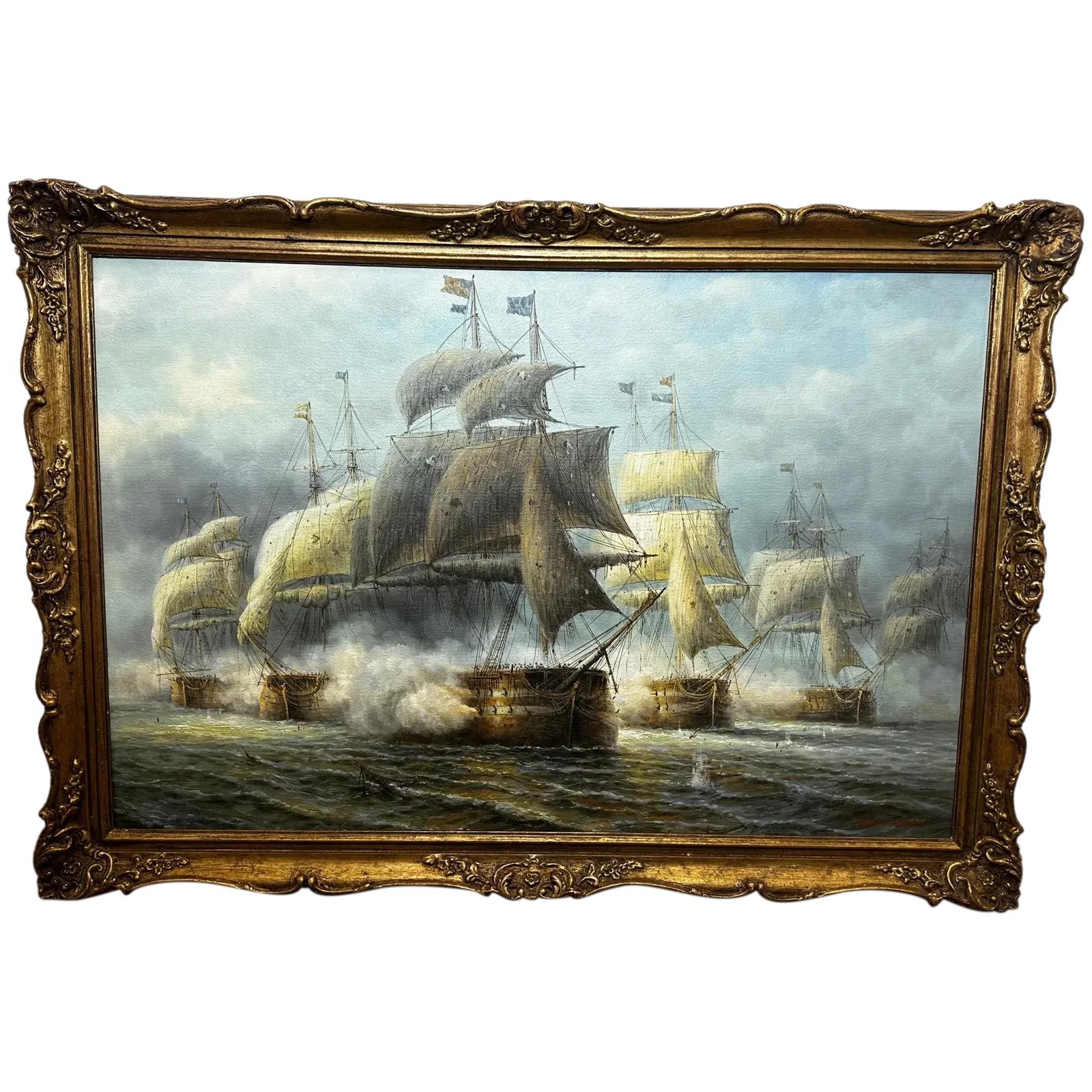 Marine Oil Painting Ships Anglo French Sea Battle of Cuddalore 1783 By James Hardy (1 of 44) Marine Oil Painting Ships Anglo French Sea Battle of Cuddalore 1783 By James Hardy (1 of 44)