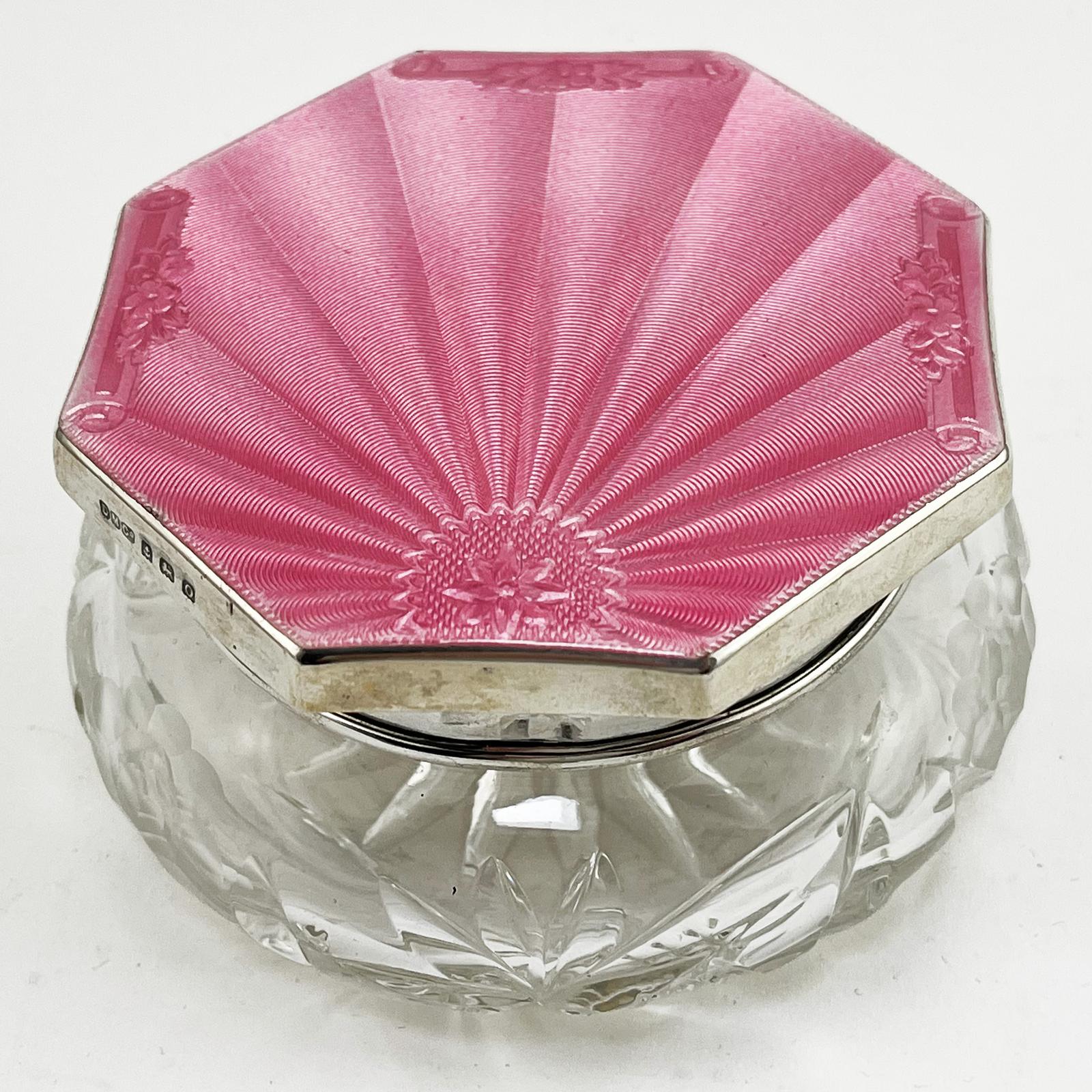 Pink Guilloche Enamel and Sterling Silver Dressing Table Jar (1 of 6) Pink Guilloche Enamel and Sterling Silver Dressing Table Jar (1 of 6)