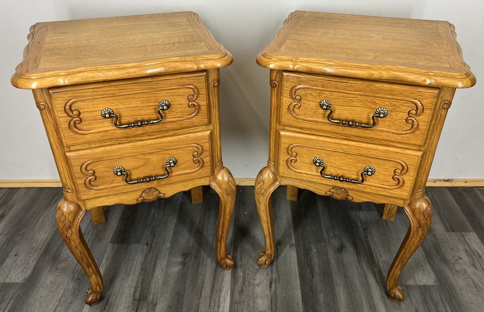 Pair of Bedside Tables - French Oak Vintage Nightstands Cabinets (1 of 11)