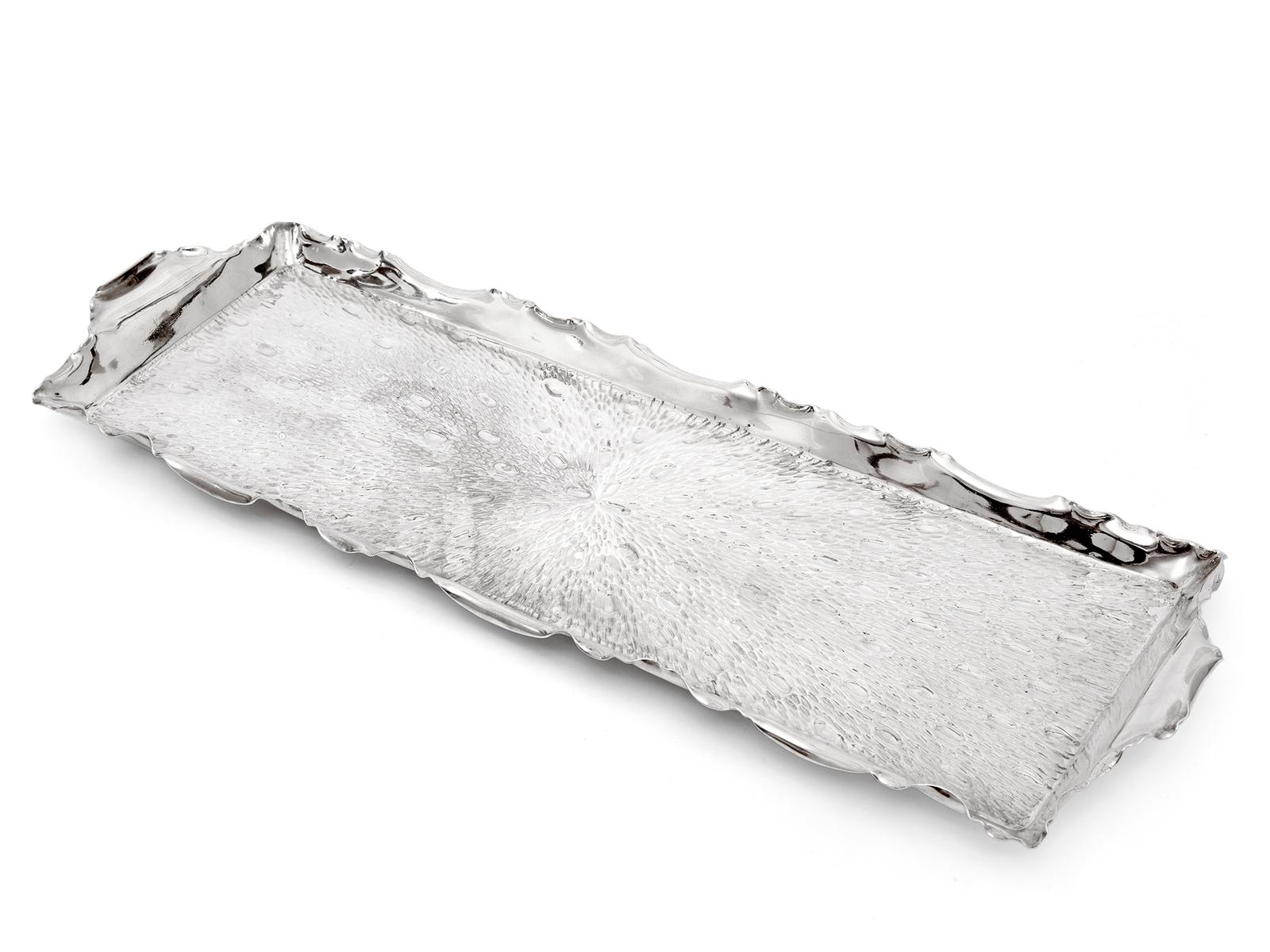 Late Victorian Silver Plated Rectangular Bar Tray with a Rustic Hammered Design (1 of 4) Late Victorian Silver Plated Rectangular Bar Tray with a Rustic Hammered Design (1 of 4)