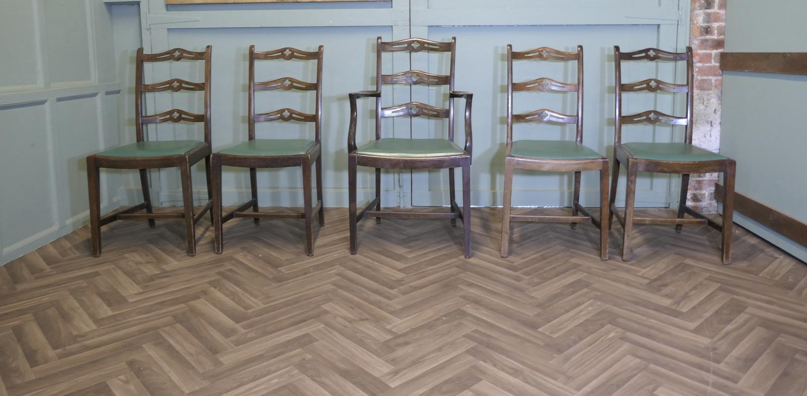 Good Set of 5 Wavy Ladder Back Dining Chairs (1 of 6)