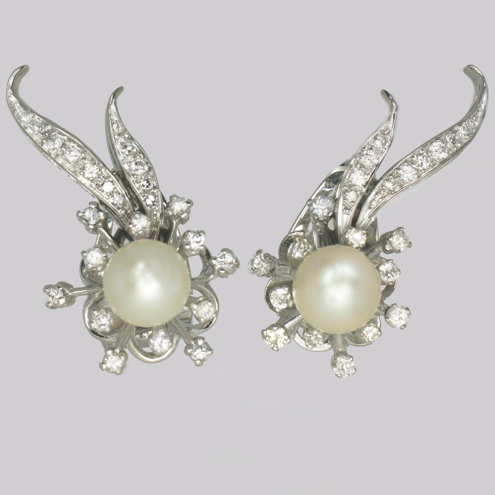 1950's Diamond & Pearl Earrings 18ct White Gold 1.0ct Diamond Earrings Vintage Clip-ons (1 of 10) 1950's Diamond & Pearl Earrings 18ct White Gold 1.0ct Diamond Earrings Vintage Clip-ons (1 of 10)