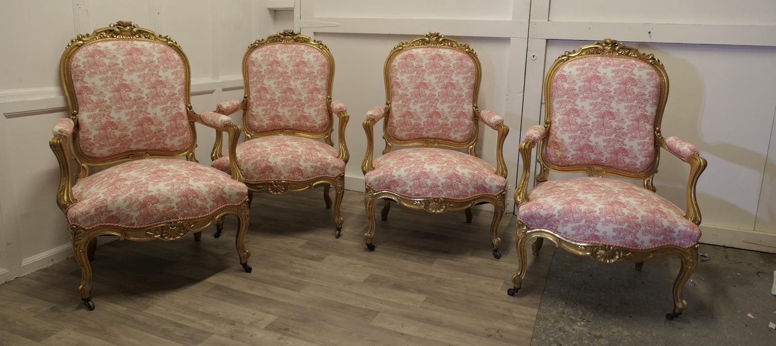 Superb Set of Four French Napoleon III Gilt Salon Chairs (1 of 16)