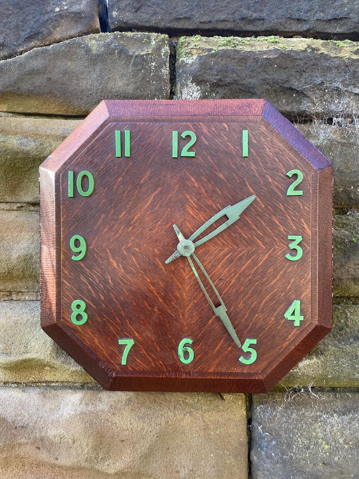 Art Deco Oak Wall Clock Manner Heals (1 of 9)