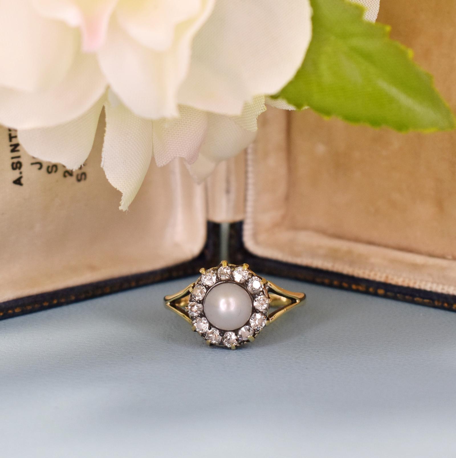 Edwardian 18ct Gold Pearl & Diamond Cluster Ring Antique Old Cut Diamond Ring c 1905 (1 of 10) Edwardian 18ct Gold Pearl & Diamond Cluster Ring Antique Old Cut Diamond Ring c 1905 (1 of 10)