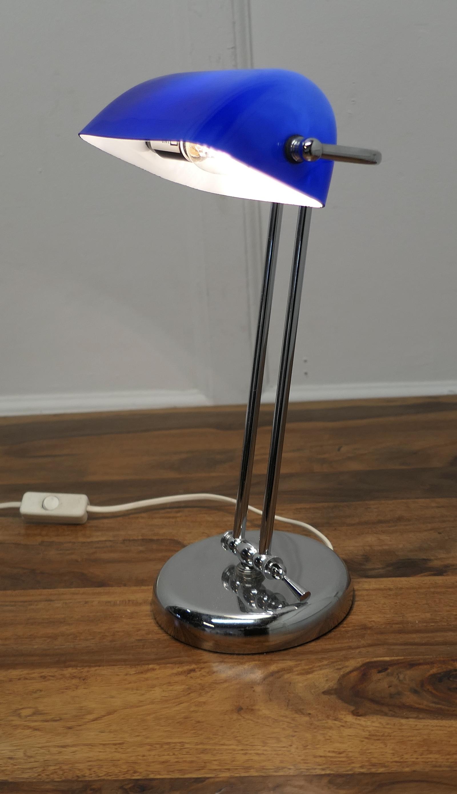 Mid Century Cobalt & Chrome Glass Library Desk Lamp (1 of 9) Mid Century Cobalt & Chrome Glass Library Desk Lamp (1 of 9)