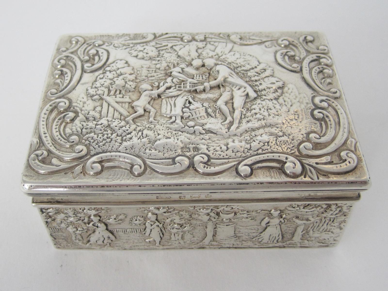 Late Victoran Silver Box Embossed with Dancing Figures (1 of 7) Late Victoran Silver Box Embossed with Dancing Figures (1 of 7)