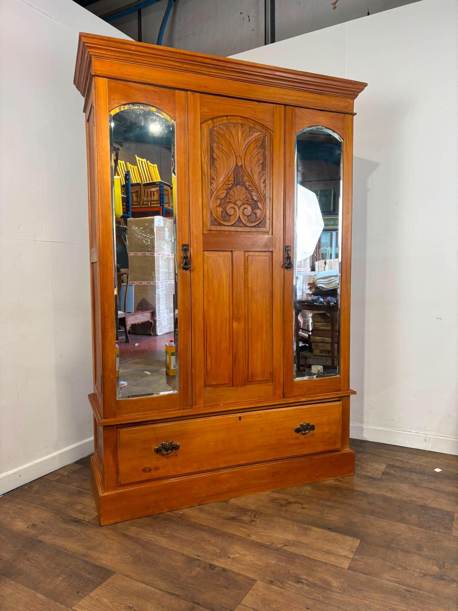 Edwardian Stripped Satinwood Double Mirror Door Wardrobe (1 of 14) Edwardian Stripped Satinwood Double Mirror Door Wardrobe (1 of 14)