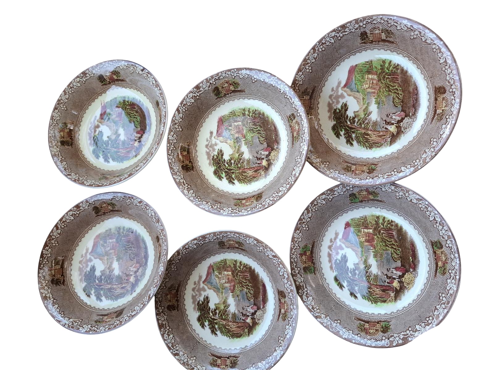 Set Of 6 Vintage Royal Staffordshire Pottery Cereal Bowls - Jenny Lind Pattern (1 of 5) Set Of 6 Vintage Royal Staffordshire Pottery Cereal Bowls - Jenny Lind Pattern (1 of 5)