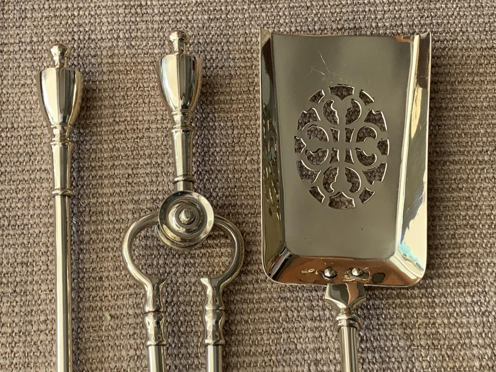 Quality Victorian Adam Urn Brass Fire Irons Poker Tongs Shovel / Brass Fire Tools c.1895-1900 (1 of 6)