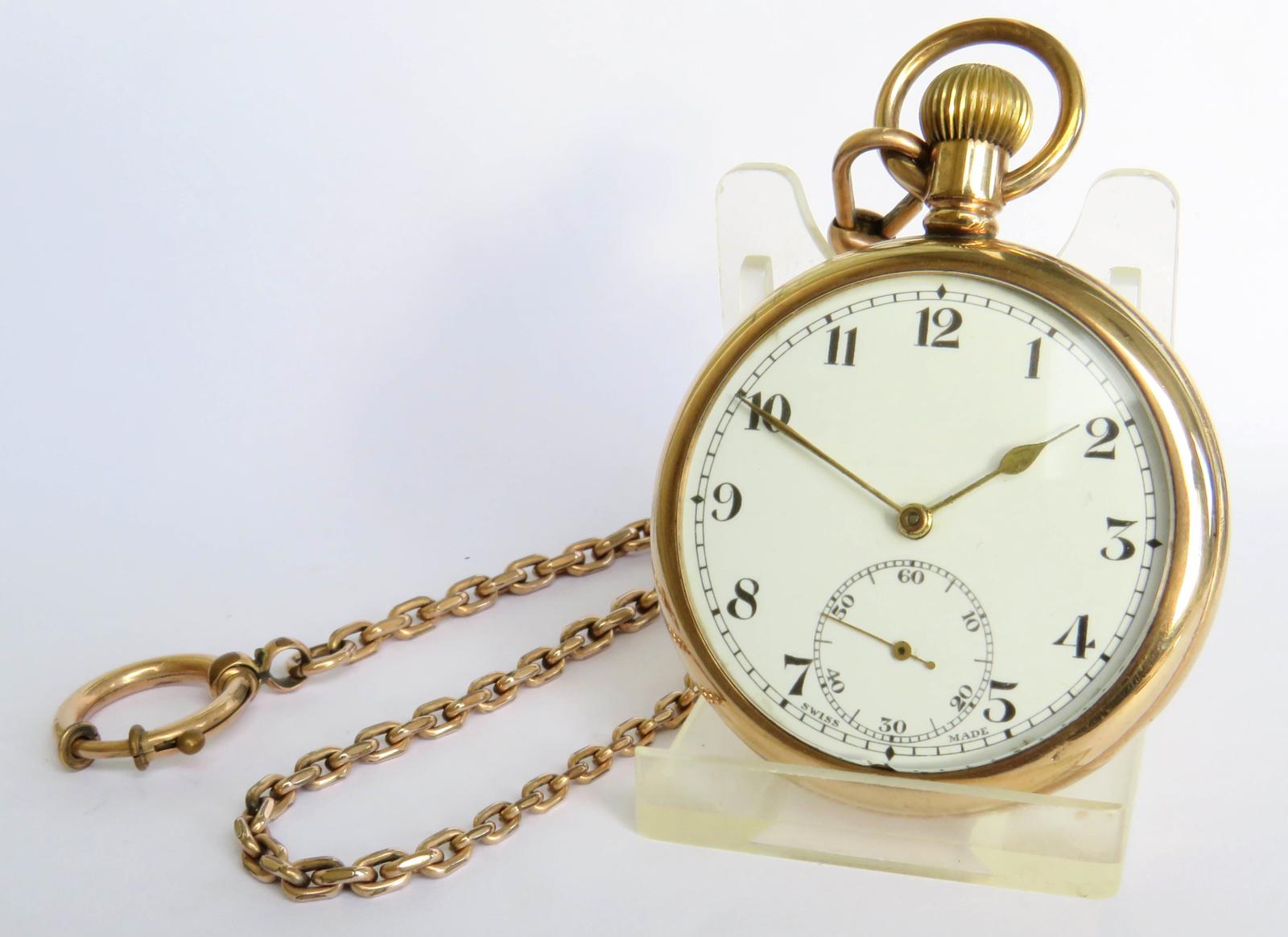 Pocket Watch: 1940s Swiss Pocket Watch & Chain (1 of 4)
