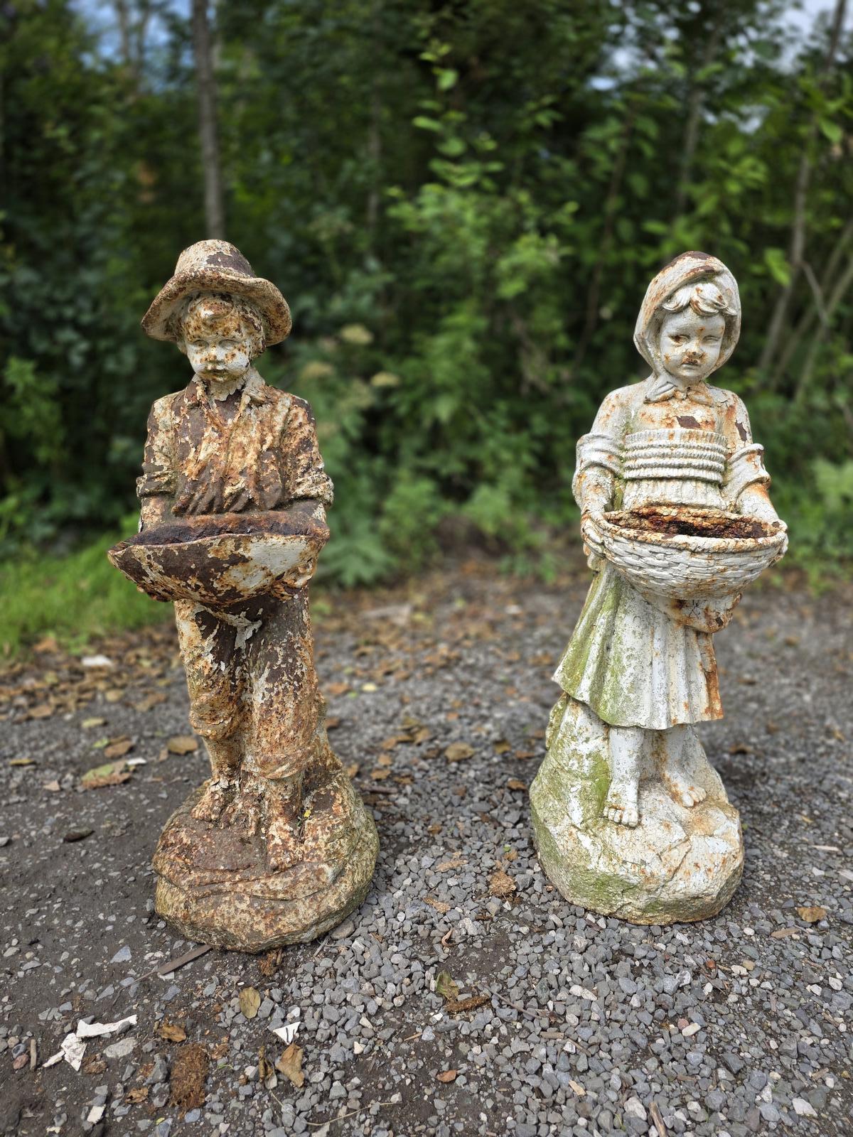 Pair of Early 20th Century Cast Iron Boy and Girl Statues (1 of 14)