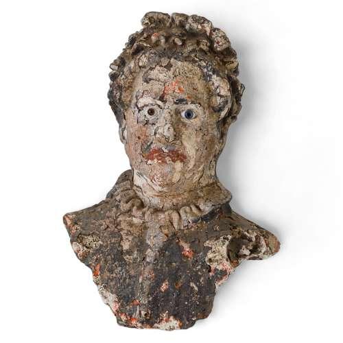 Unusual 19th Century Bust with Original Glass Eyes & Weathered Paint (1 of 13)